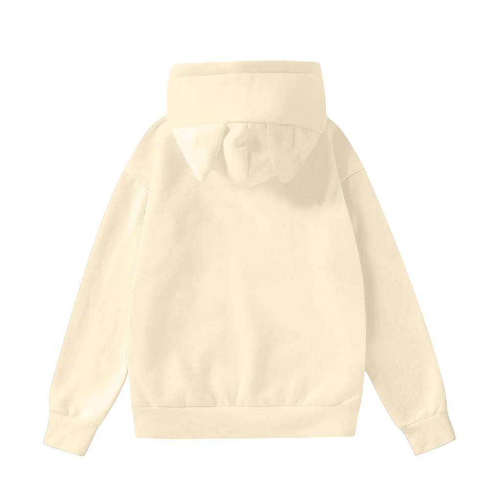 Dámská módní mikina s dlouhým rukávem, barevně blokovaná, s potiskem, s kapucí a oušky