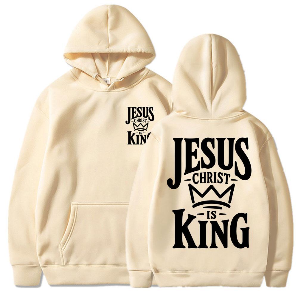 Jesus Christ Is King Graphic Hoodies Unisex Christian Faith Unisex Popular Long Sleeve Oversized Fleece Casual Tracksuit