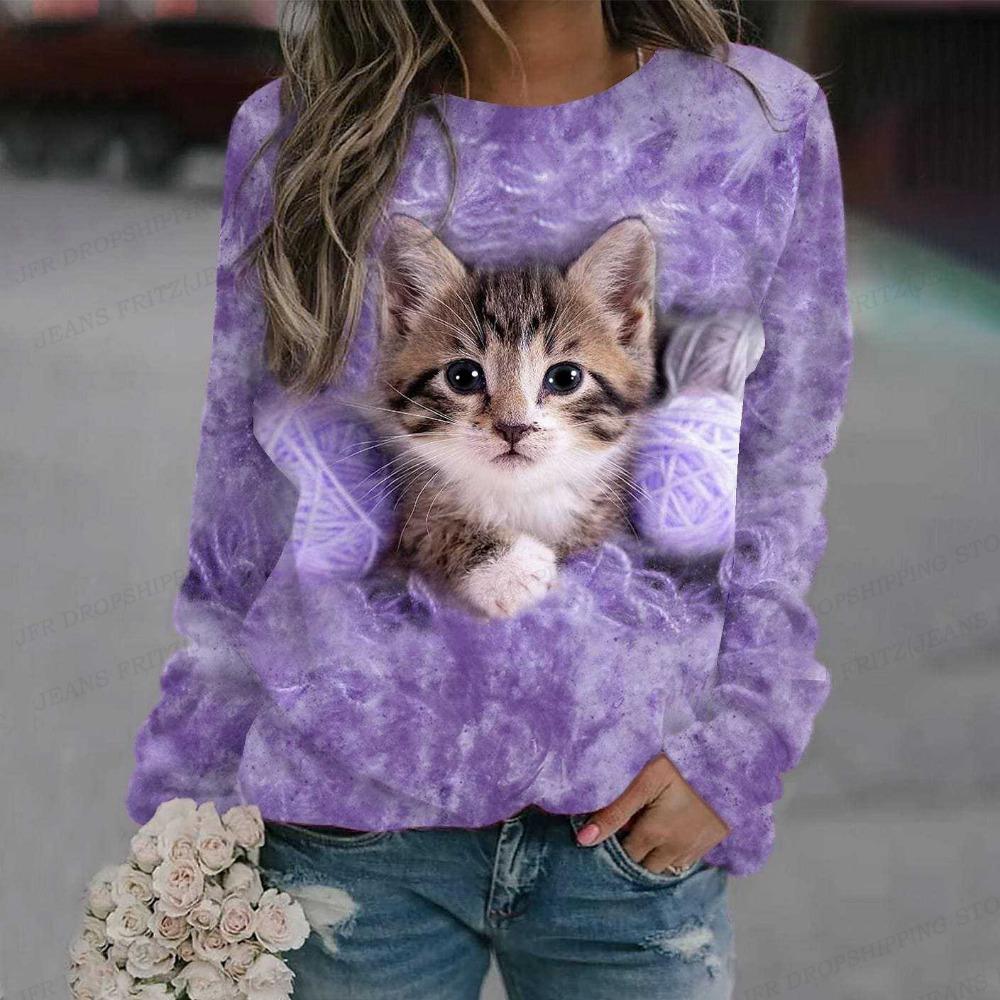 Lovely Cat Hoodie 3D Animal Print Crewneck Long Sleeve Sweats Harajuku Hoodies High Quality Coat Girl Tracksuit Women Sweats Cat