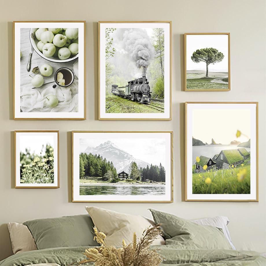 Câmp verde Natură primăvară plantă moara de vânt botanică mașină pictură pe pânză fermă poster artă perete imagine pentru camera de zi decor acasă