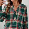 Damska Koszula Dekolt V Guziki Półplisa Długi Rękaw Pulower Wzór Kratka Casual Regularny Krój Koszula Biurowa