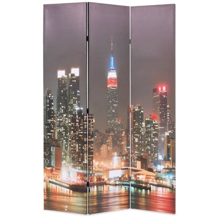 Cloison de séparation - vidaXL - New York la nuit - 120x180 cm - 3 panneaux - Bois massif