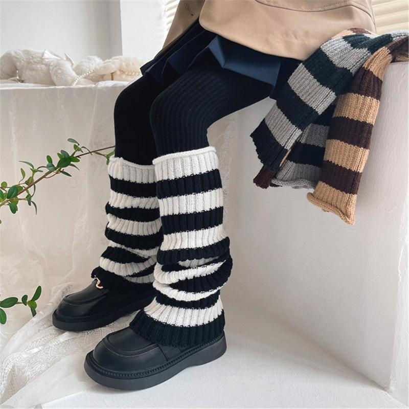1 Paar Kinder Gestreifte Stulpen Warme Strick Kniehohe Socken Stilvolle Socken Ärmel Winter Essentielle Bekleidungsaccessoires