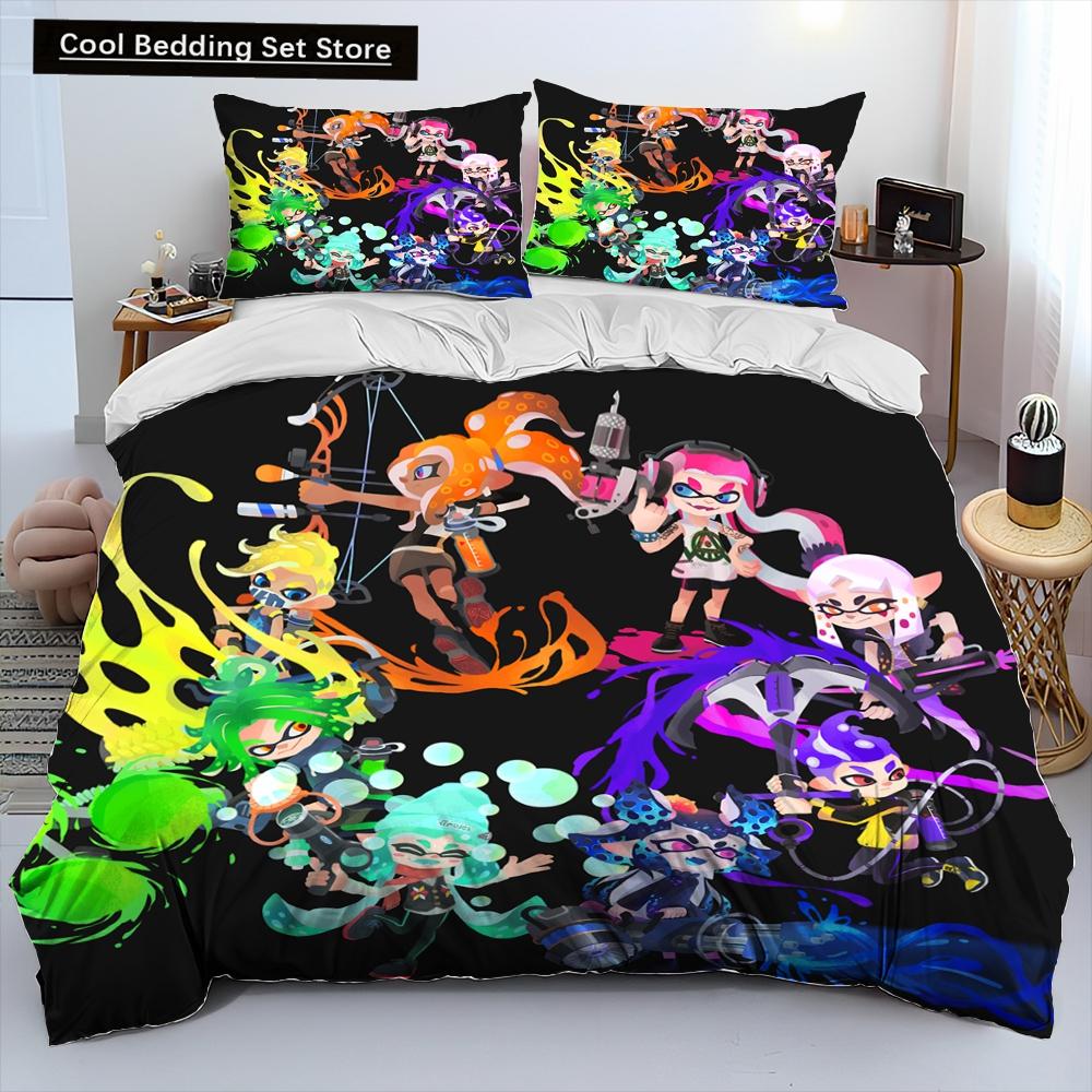 

S-Splatoon Game Gamer Cartoon Comforter Постельное белье, пододеяльник, наволочка, комплект постельного белья размера King Queen Size для детей 140x200cm 3pcs