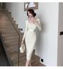 Off-White Floral Elegant Slim-Fit French Autumn/Winter Dress