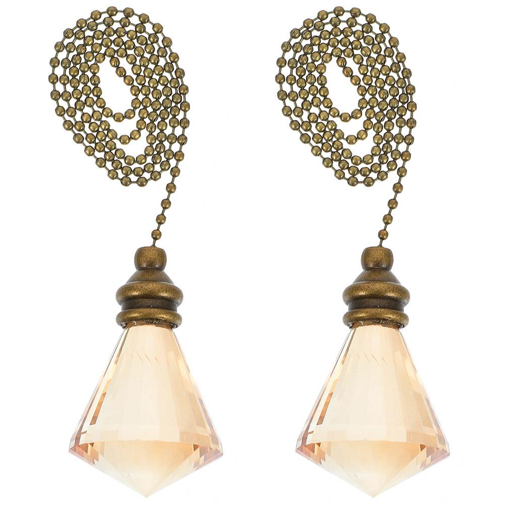 2Pcs Premium Glass Copper Ceiling Fan Pull Chain Smooth Burr-Free Surface Shiny Crystal Decorative Light Pull Chain for Ceiling