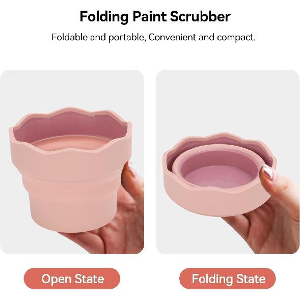 2Pcs Collapsible Paint Brush Washer, Brush Holder Cleaner Painting Water Cup Portable Silicone Washing Bucket for Watercolor Oil Painting(Pink)