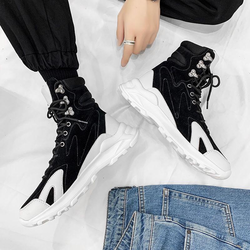 Men's High-Top Waterproof Leather Boots - Autumn Trendy, Long Tube, Plus Velvet Motorcycle Workwear Shoes