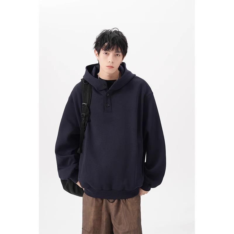 Men's Plus Size Fleece-Lined Button Hoodie - Oversized, Thickened Long Sleeve for Autumn/Winter