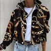 Winter Women Jackets Vintage Print Long Sleeve Button Coat Geometric Autumn Tops Ladies Leisure Outerwear Short