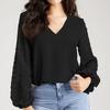 Dam Casual Och Moderiktig Färg V-ringning Splicad Ullboll Långärmad Topp