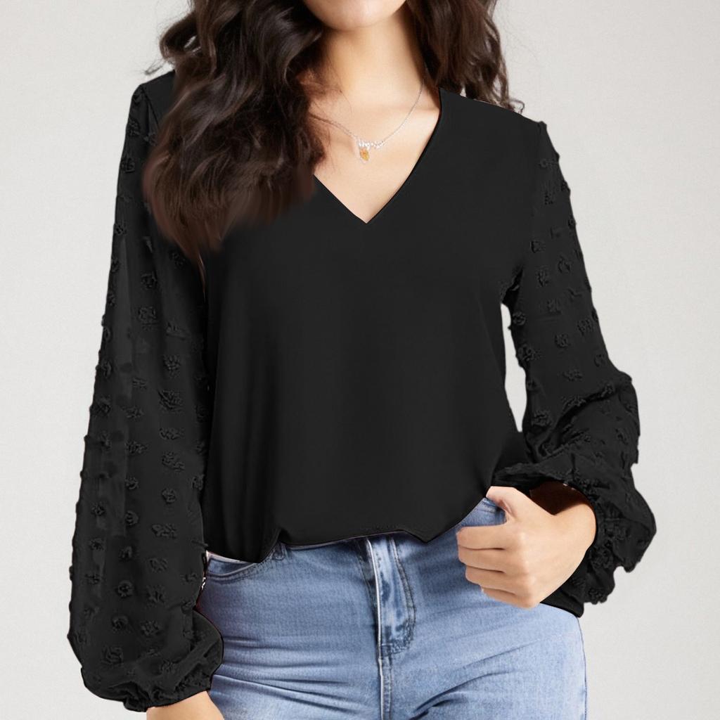 Dam Casual Och Moderiktig Färg V-ringning Splicad Ullboll Långärmad Topp