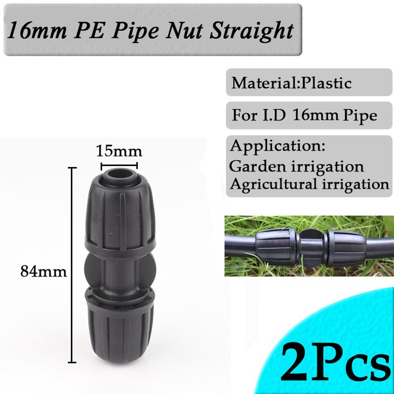 2Pcs/Lot 16mm PE Pipe Connector Garden Watering Hose Quick Connector Straight Joint Agricultural Irrigation Fittings (as the picture,2Pcs)