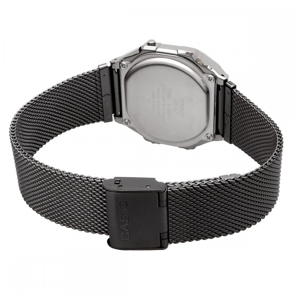 Casio Digitaluhr Standard A168WEMB-1B Herren Damen Kinder Mesh Metallband Schwarz Überseemodell
