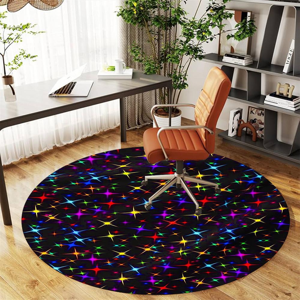 1pc stars colorful Round Chair mat Area Rug - Non-Slip, Floor Mat for Office, Bedroom, and Indoor Decor -1002078