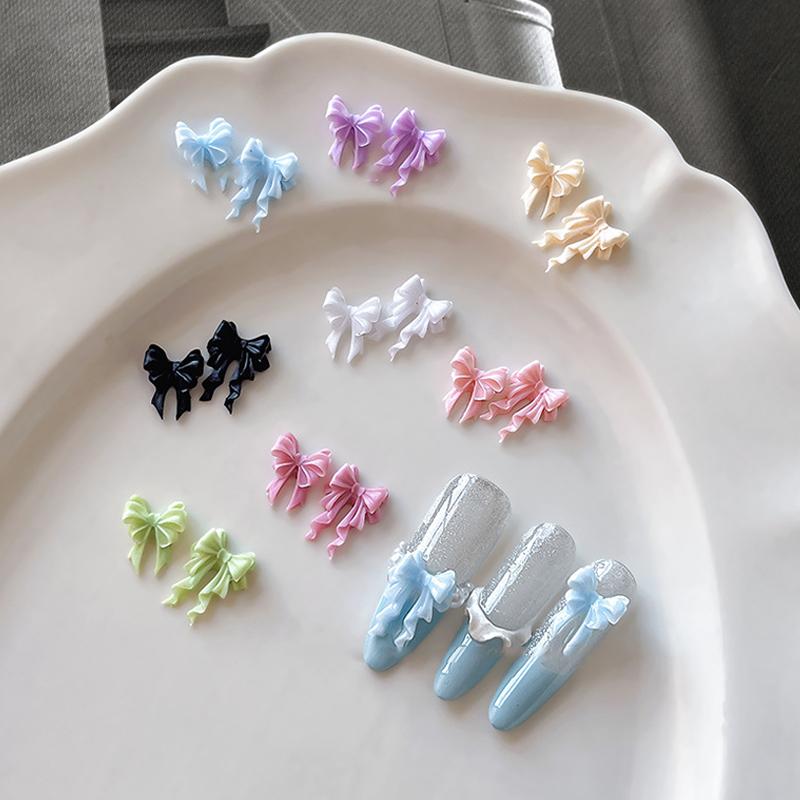 50Pcs 2Sizes Colorful Ribbon Bow Long Wavy Bow Nail Art Accessories 3D Resin Nail Charms Japanese Nail Decorat Cute Parts Ribbon