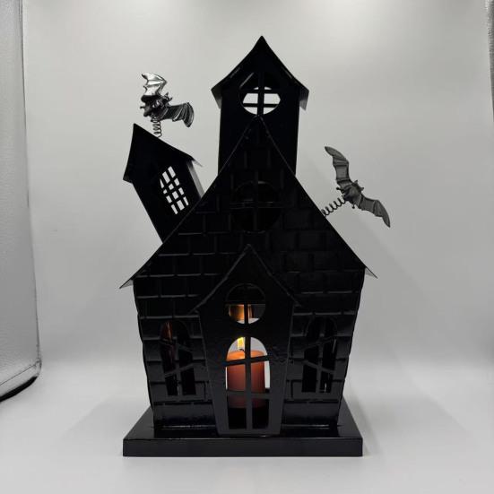Yousheng Halloween Spukhaus Kerzenhalter Hohl Eisen Teelichthalter Kerzenständer Kerzenleuchter Tischdekoration Zuhause Büro Schreibtisch Dekoration