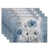 1PCS Blue Grey Daisy Printed Linen Placemat Decorative Table Mat Washable Place Mats for Dining Kitchen Farm House Decor