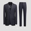 Men's Slim Fit Double-Breasted Gray Striped Suit - British Style Business Casual/Formal Tuxedo for Groom or Wedding.