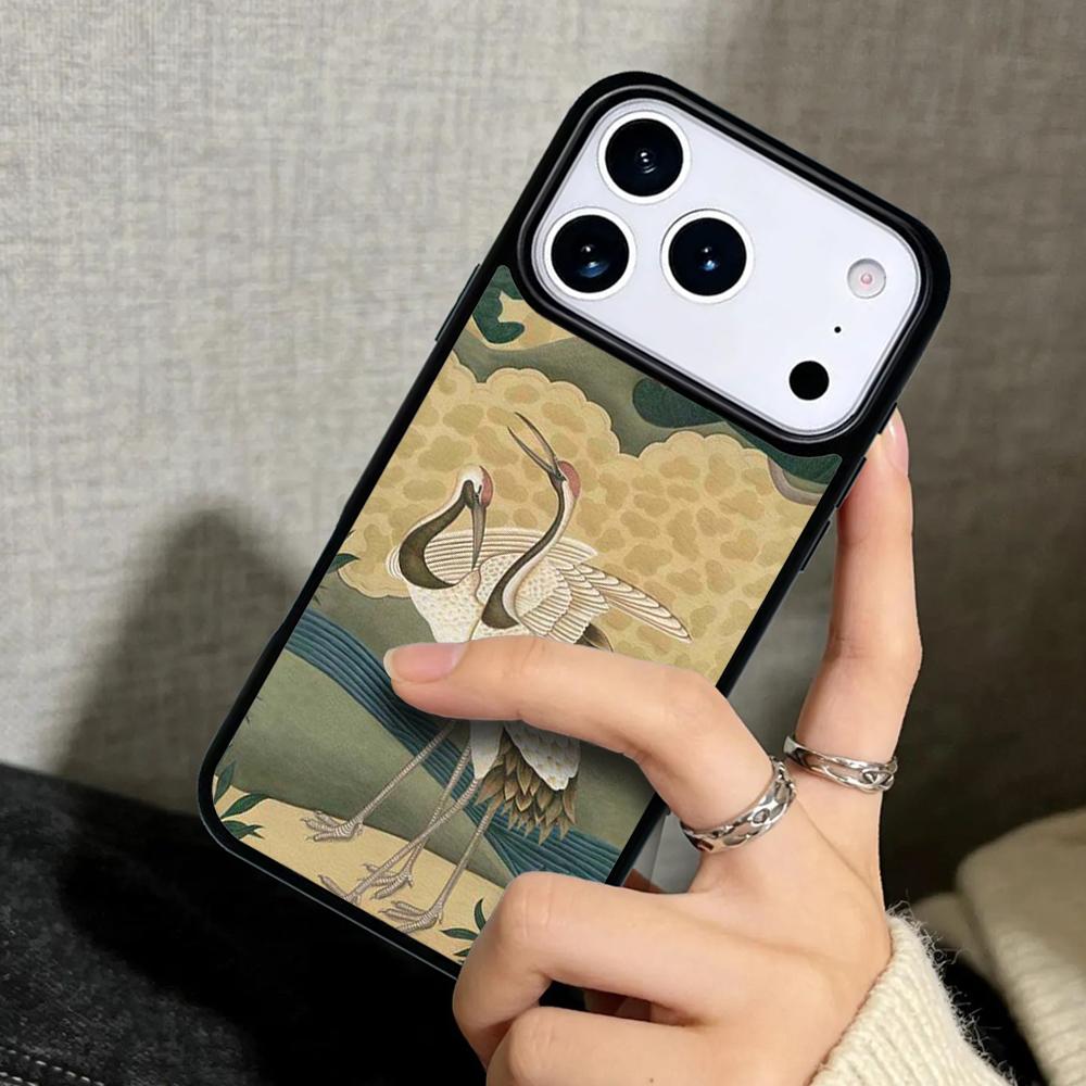 Capa Case for iPhone 17 Air 16 Pro Max 15 Plus 11 13 Mini 14 12 Back Phone Cover Red-crowned Crane Bird