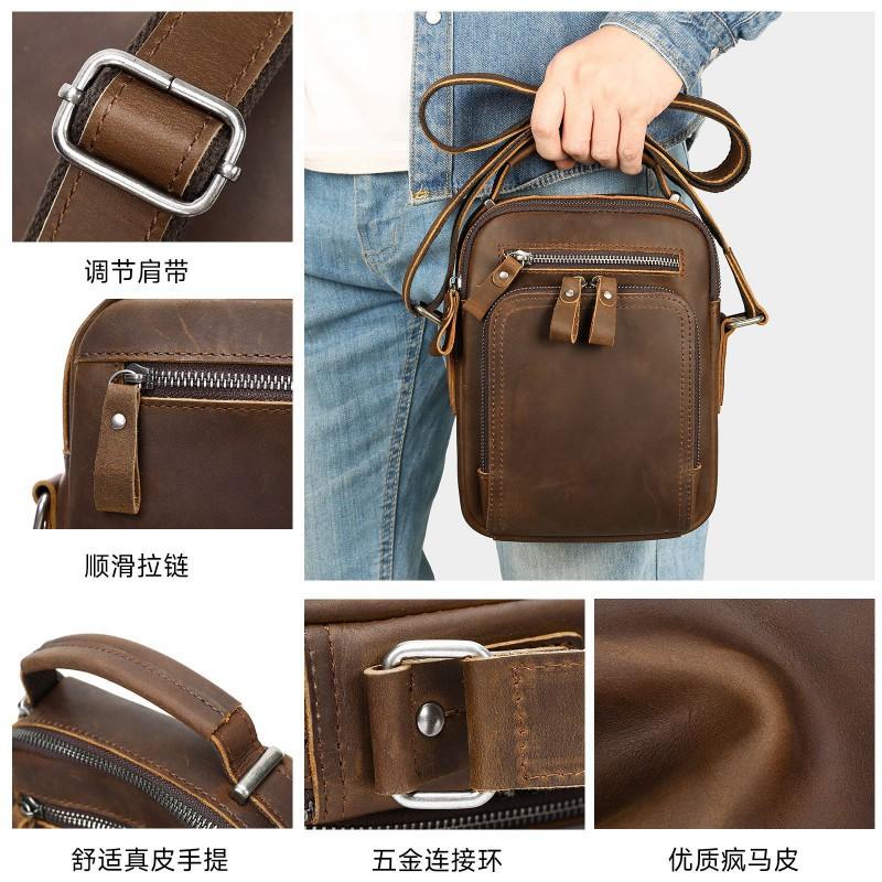New Crazy Horse Leather Retro Premium Crossbody Bag Men's Head Layer Simple Casual Shoulder Small