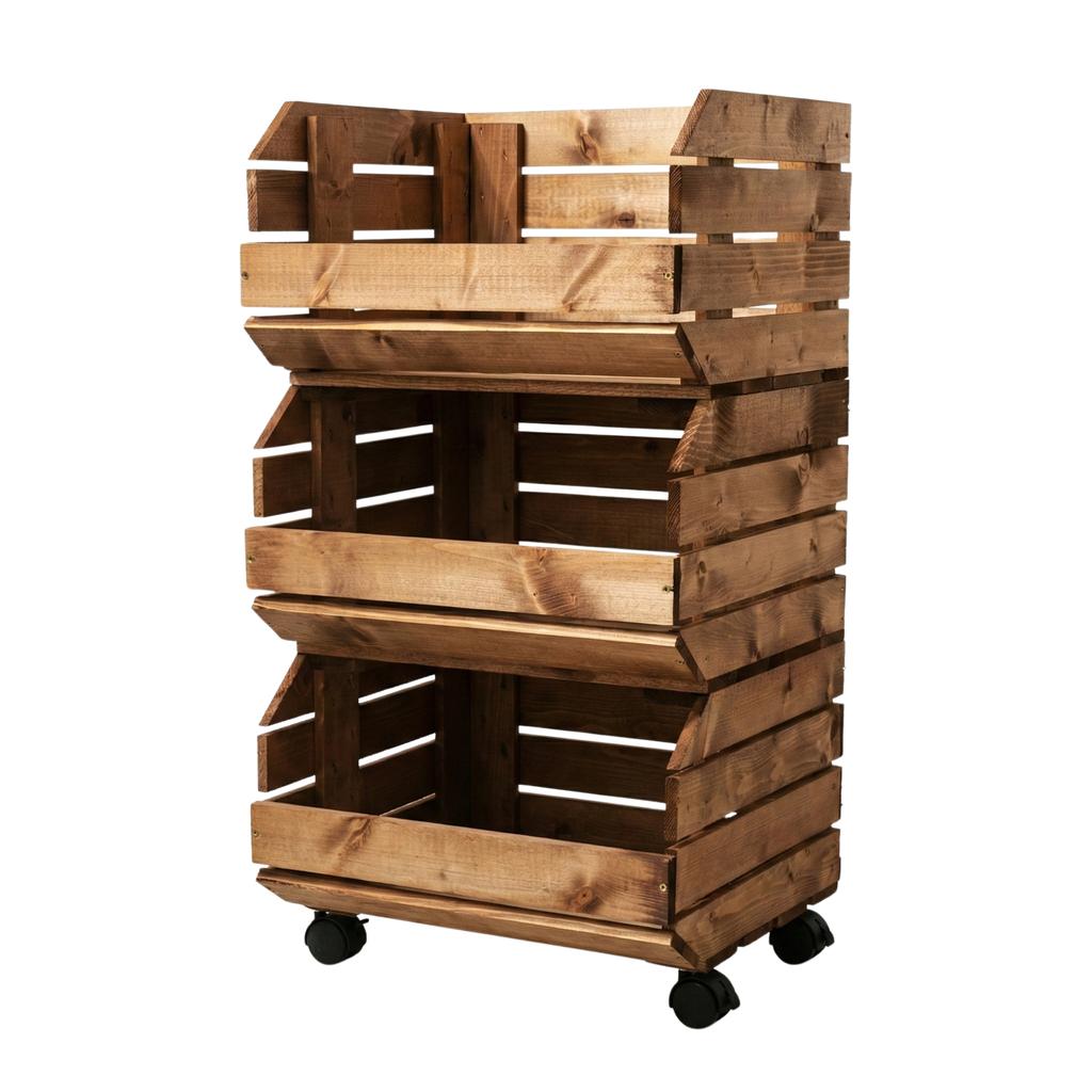 Modular Shelf on Wheels, Wooden Fruit and Vegetable Trolley, Brown | GoodFreshDecor