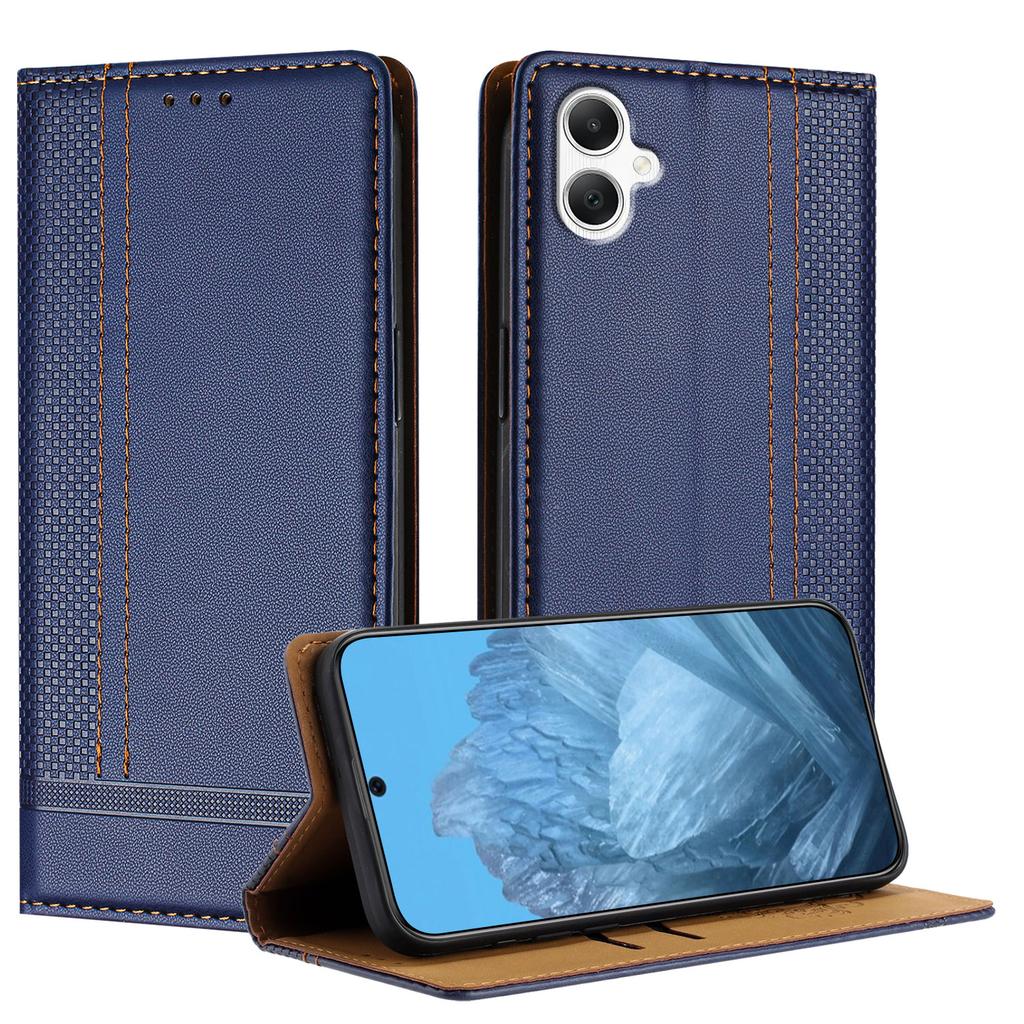 For Samsung Galaxy A07 Case L-Shaped Grid Pattern Leather Stand Phone Cover with Card Slots