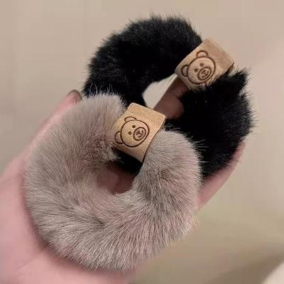 Autumn And Winter Plush Patch Bear Towel Ring Hair Tie Korean Style Hair Accessories Headband Thick High Elastic Hair Rope