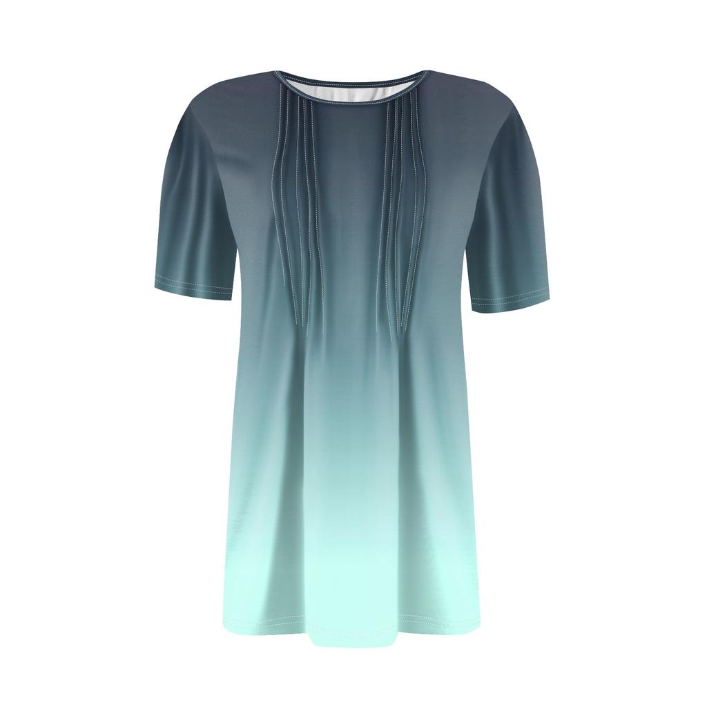 Moda feminina casual gradiente estampa top manga curta camisa solta jumper