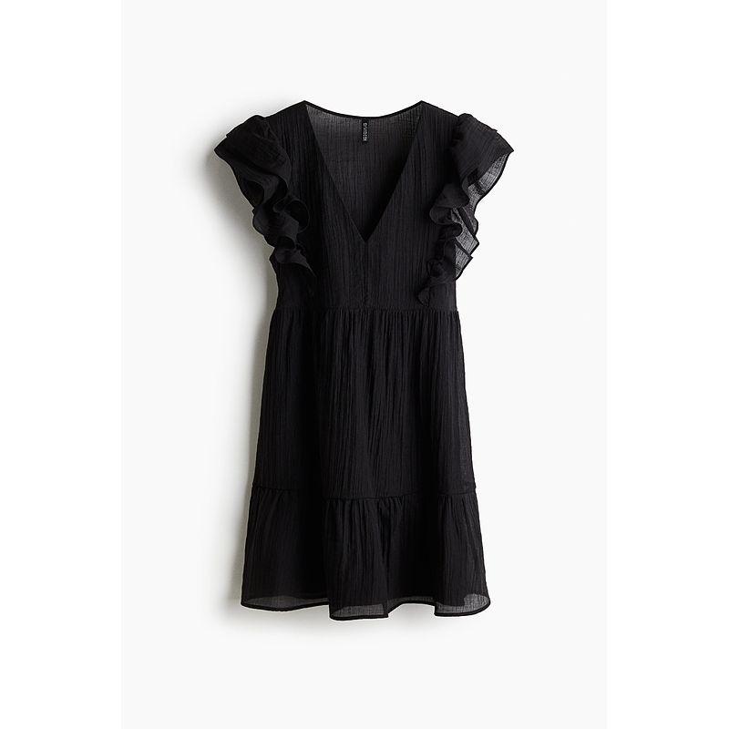 

HM 2025 Летняя Новинка Женская Одежда Модное Повседневное Платье с Рюшами 1285301 Black 150/76