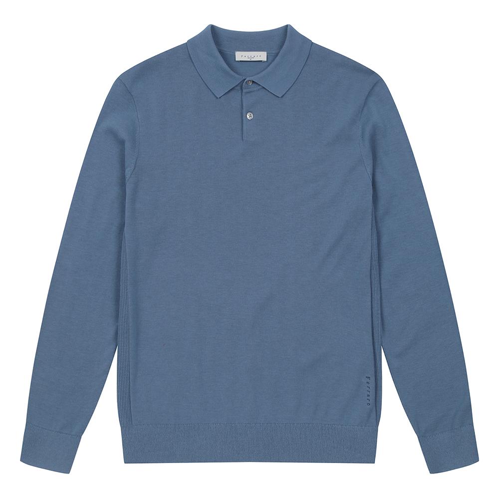 FERRAROMILANO Men'S Solid Color Collared Sweater G/Blue (A0Ca10146)