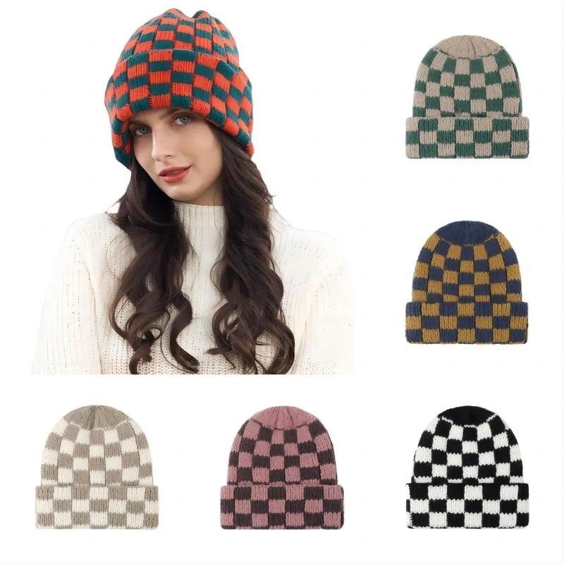 Nuovo Berretto Invernale a Quadri Giapponese Coreano con Teschio Berretto Lavorato a Maglia per Donna Ins Marchio di Lusso Y2k Berretto Cappello Caldo Pesante Cappellino Casual