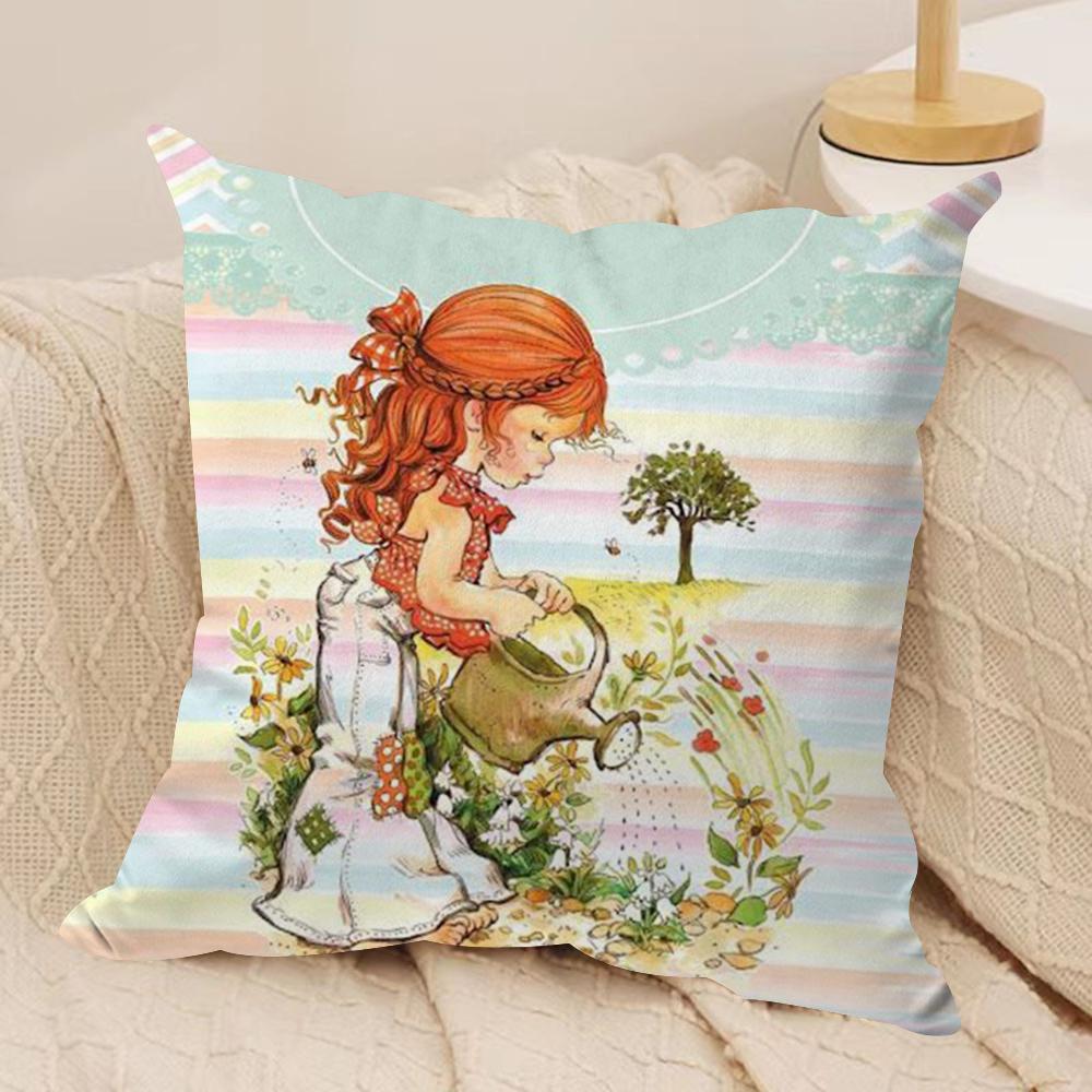 Sweet Anime S-sarah Kay Cushion Cover Silky Short Plush Double-Sided Printed Pillow Case for Sofa All Seasons Home Decor Gift