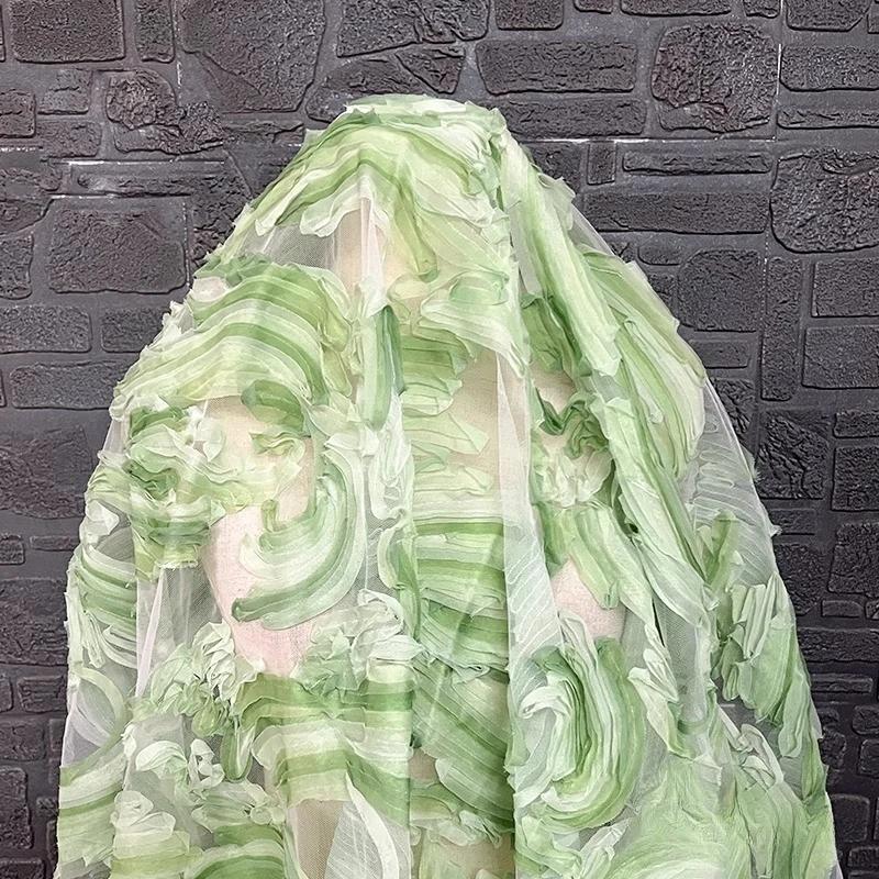 Tejido de Malla Jacquard Texturizado 3D Bordado Creativo Material para Vestido Estilo Han para Costura DIY y Ropa de Diseñador