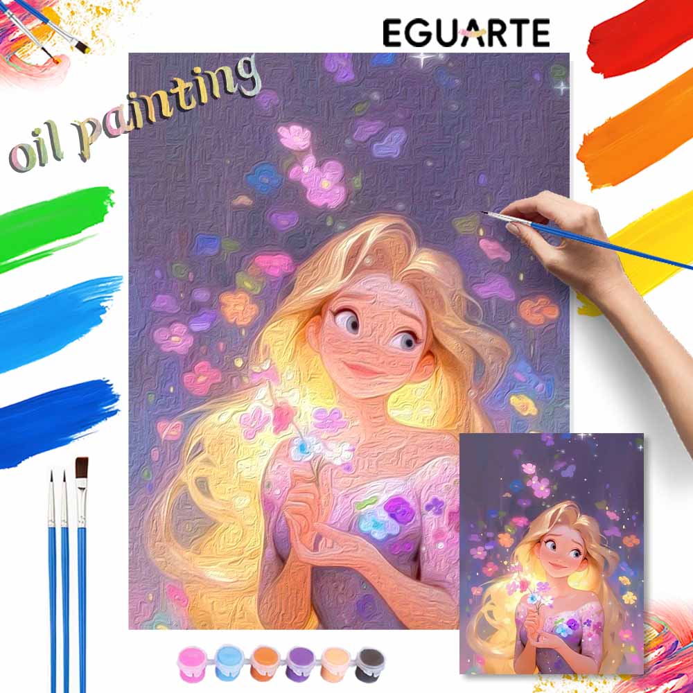 Disney Rapunzel oil paint by numbers painting kit handmade diy home decor gifts princess art wall hangings modern craft hobby creative set