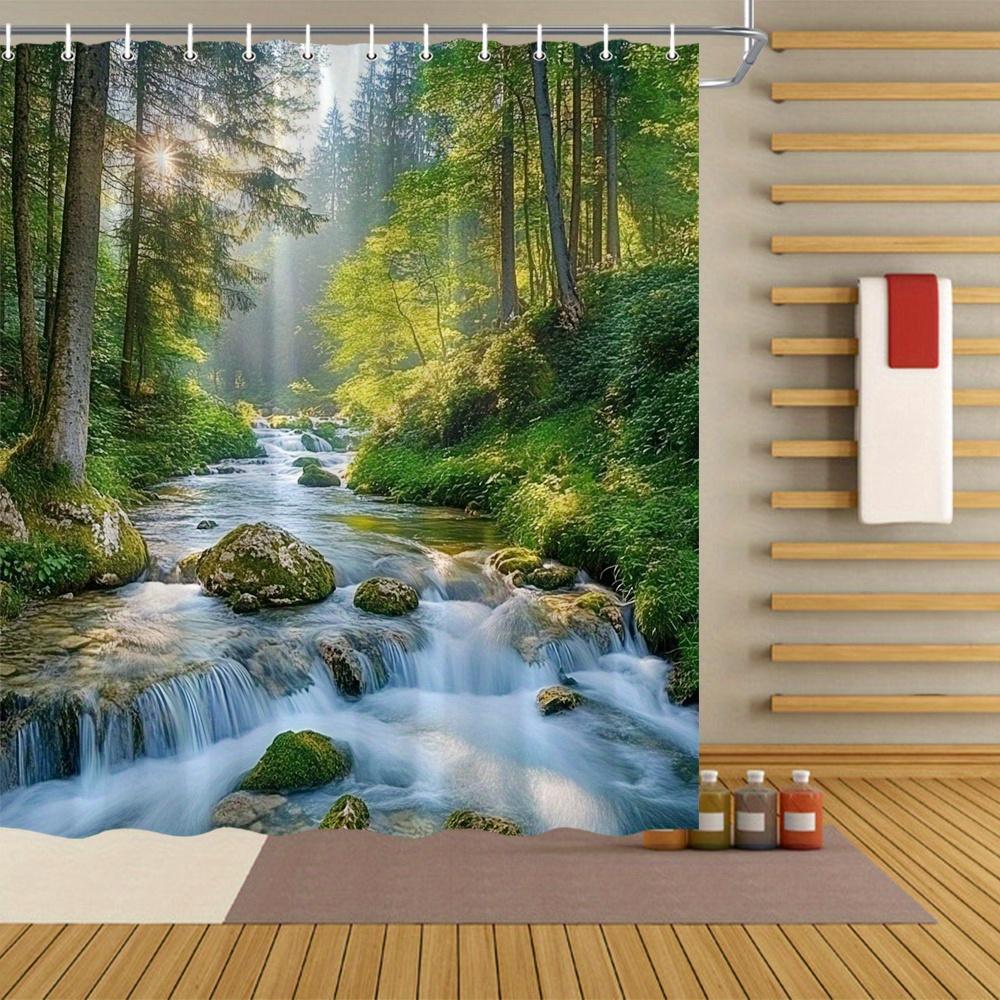 Waterfall Serenity Shower Curtain - Various Styles Of Bathroom Decoration, Passionate About Green Nature And The Dawn Of Dawn