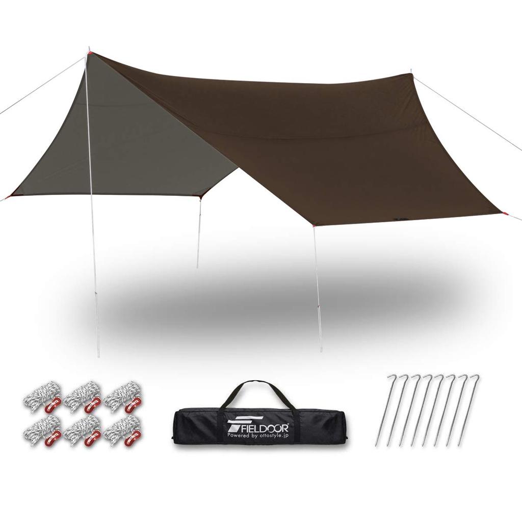 FIELDOOR Hexa Medium 440 x 470 Dark Carry Bag Rope Pegs Aluminum Adjustable For UV Silver Coating Tarp, Size, cm, Brown, Storage, + + + Brackets, 4-6