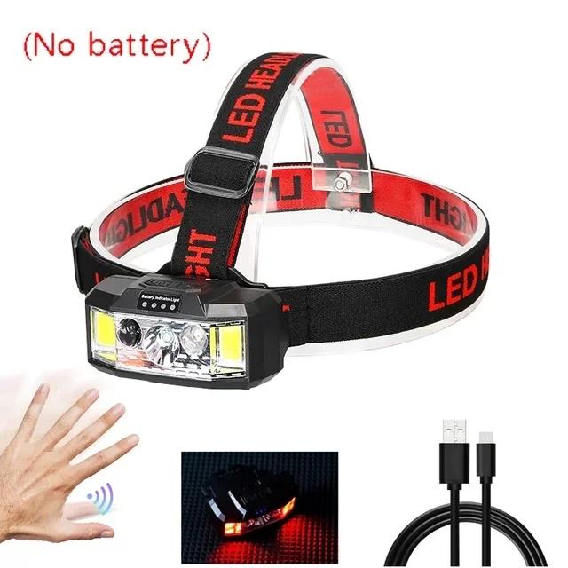 Sensor LED Headlamp Portable Red COB Camping Fishing Headlight USB Rechargeable Hat Helmet Head Flashlight Outdoor 18650 Lantern