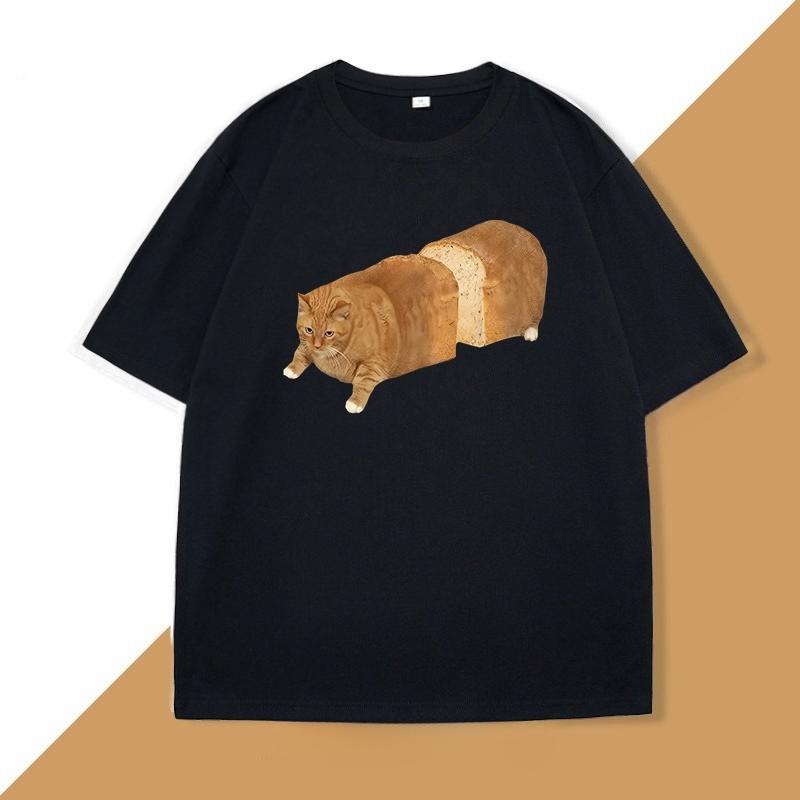 Cat Bread Loaf Funny Graphic T Shirts Printed Cotton Short Sleeve Tshirt Fashion Summer Round Collar Top Tees Women Clothing