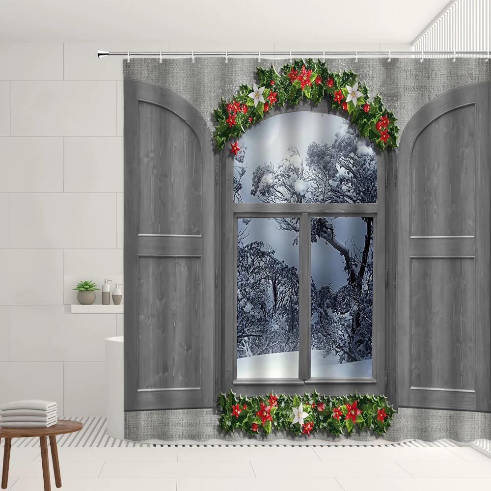 Flower Plant Shower Curtain Set Modern Beautiful Flower Wall European Landscape Forest Green Leaf Bathroom Decor Screen Washable W90XH180cm