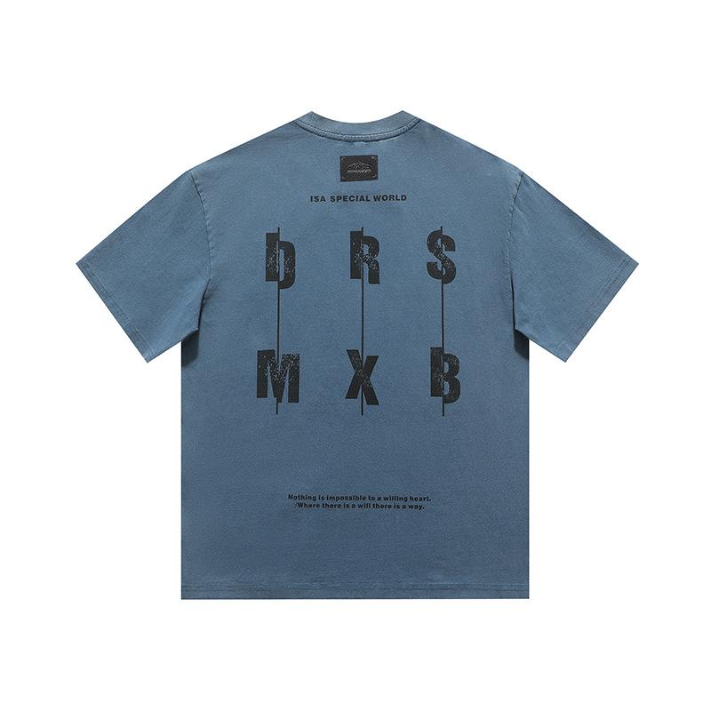 High Street Letter Print Short Sleeve T-shirt for Men and Women Retro Niche Half Sleeve T-shirt