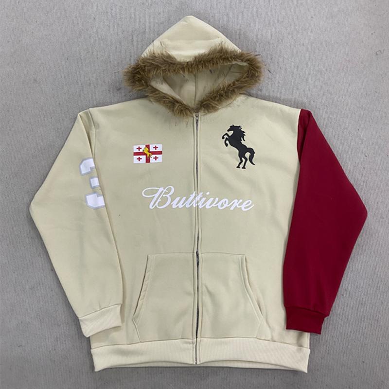 

European and American Y2K retro Harajuku color blocked personalized hooded sweatshirt XL світло-сірого кольору