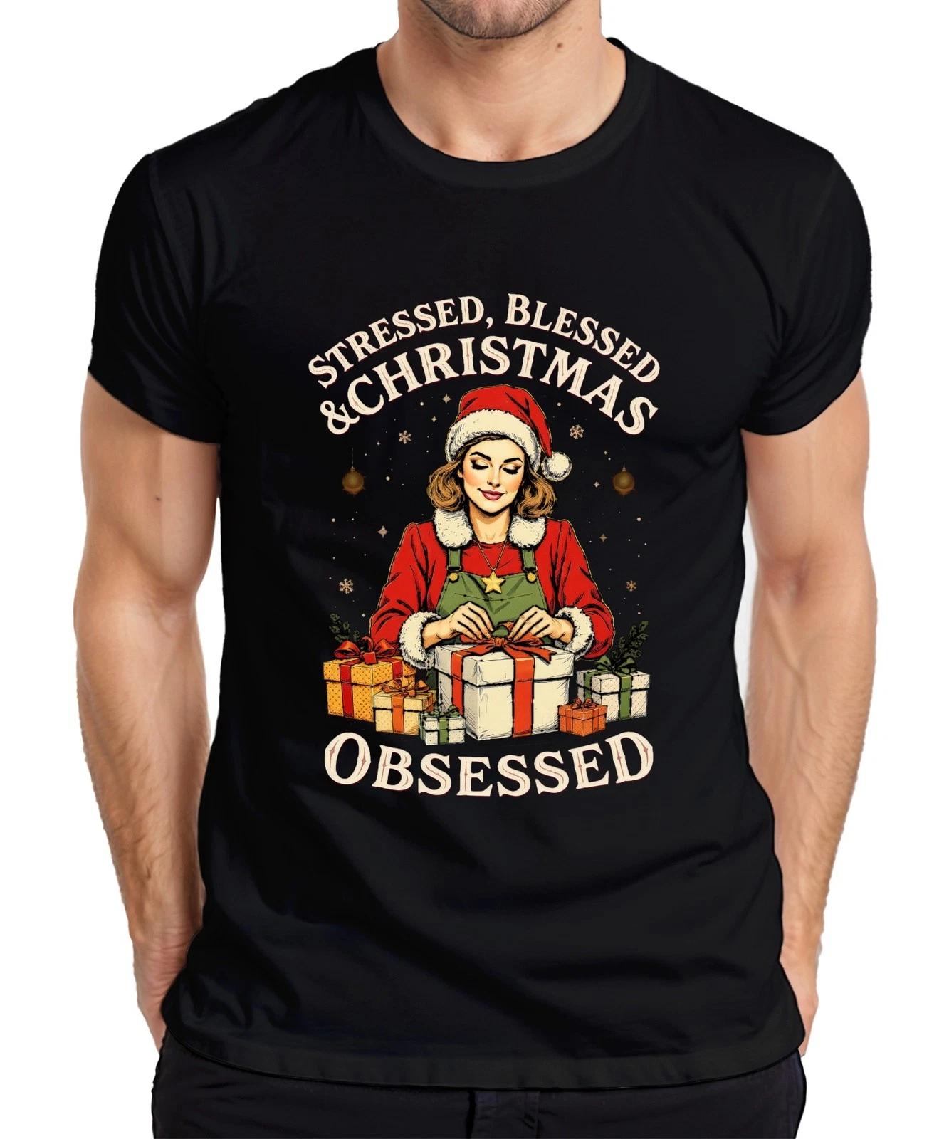 Stressed Blessed Christmas Obsessed Weihnachten Geschenk Vintage Herren T-Shirt XXL