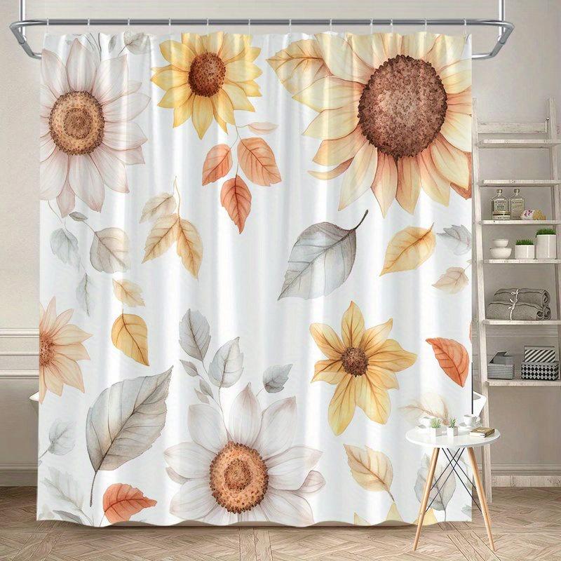 

1Pc Autumn Sunflower And Leaves Shower Curtain - Polyester Fabric, Machine Washable, Suitable For Bathroom Decoration W60H190(CM)-1 Pcs
