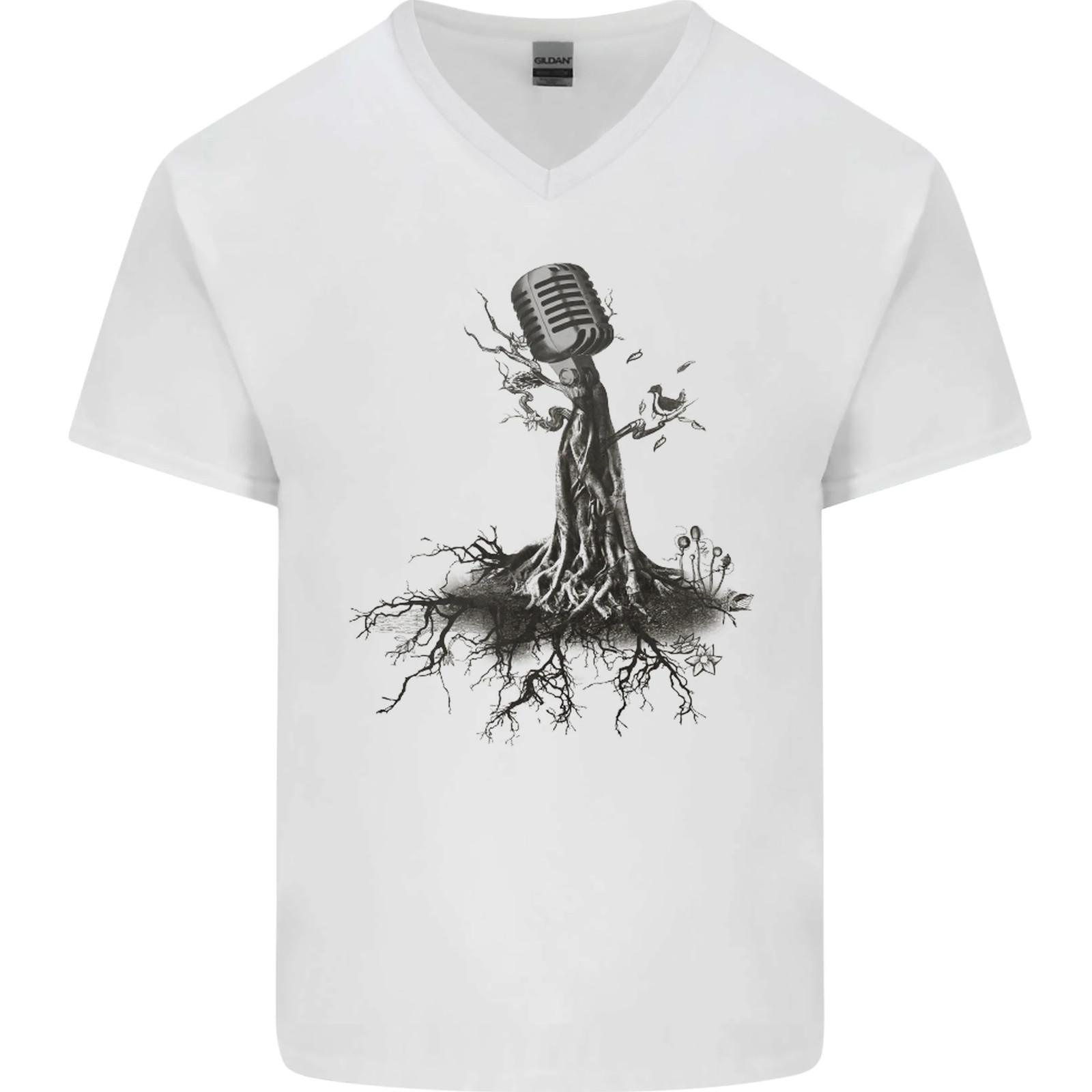 Microphone Tree Music Singing Singer Mens VNeck Cotton T-shirt XXXL