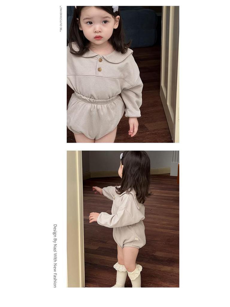 Korean Style Girls' Autumn Clothing Set 2025: Baby Romper & Two-Piece Outfit