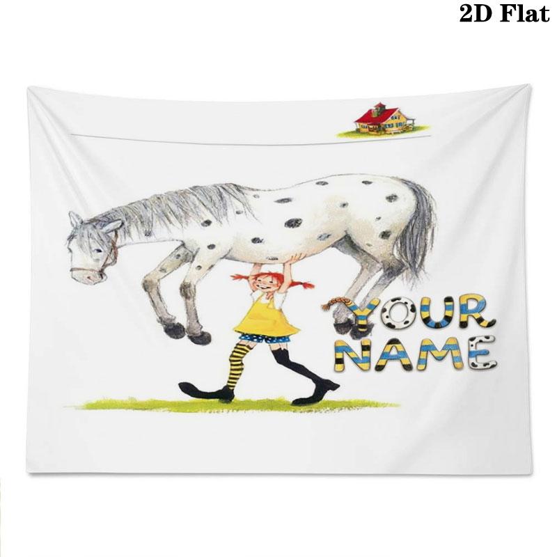 Pippi Longstocking Custom Name Wall Tapestry Aesthetic Wall Hanging Printed Fabric Blanket Decorative Tapestries for Bedroom Living Room Home Decor