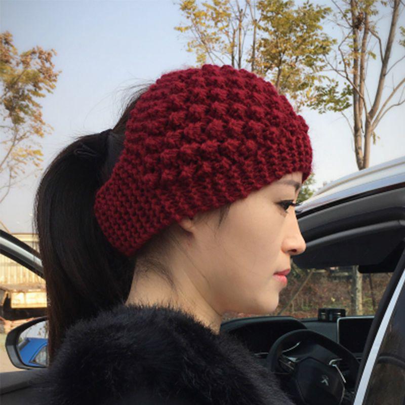 Hand-Knitted Wool Hairband Hat: Warm, Wide-Brimmed, Autumn & Winter Ear Protection, Floral Korean-Style Accessory