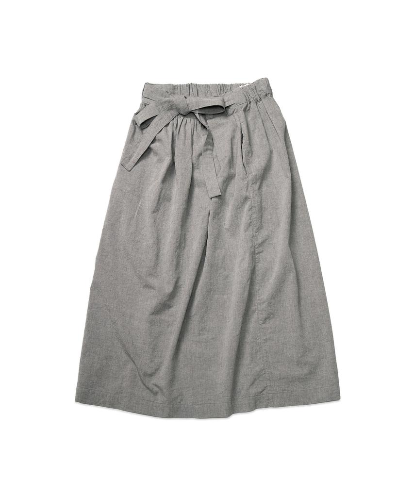 Cotton Bell Waist Belt Shirred Skirt - Melange Gray