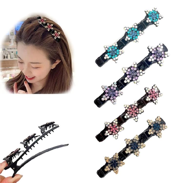 Sparkling Crystal Stone Braided Hair Clips Tooth-Shaped Non-Slip Bangs Hairpin